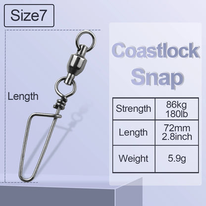 FishTrip Fishing Snap Swivels Ball Bearing Swivels with Stainless Steel Coastlock Snap Corrosion Resistant Black Nickel Coati