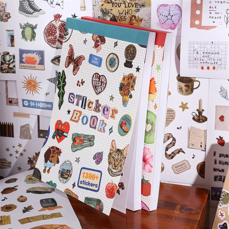 Moment Paper Scrapbooking Sticker Book 50 Different Patterns with Animals Plants Fruits Aesthetic Material for DIY Craft Plan