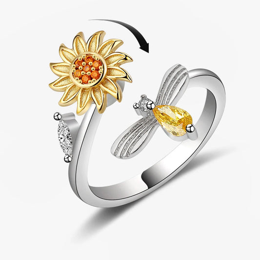 Anti Stress Anxiety Fidget Rings for Women Satinless Steel Spinner Sunflower Sun Star Ring Trendy Jewelry Gift