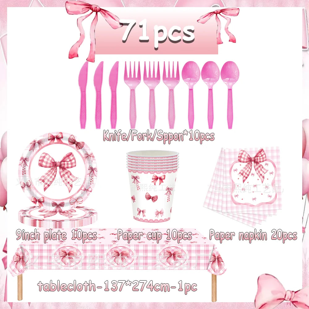 birthday party supplies, Pink Bow Birthday Party Set, personalized birthday decorations, custom birthday banner, party favors