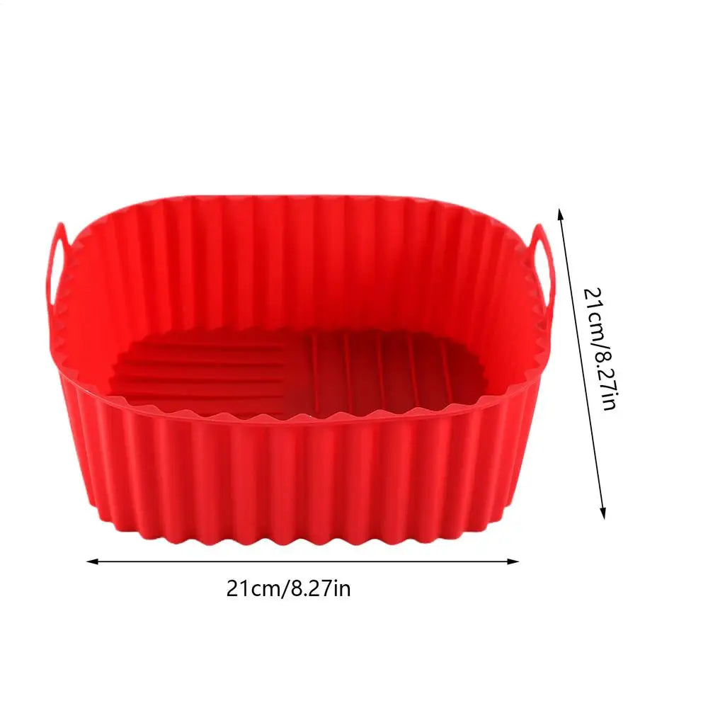 Silicone Air Fryer Liners Pot Square Airfryer Basket Plate Cooking Gadgets Reusable Non-stick Pizza Pan Oven Kitchen - Red