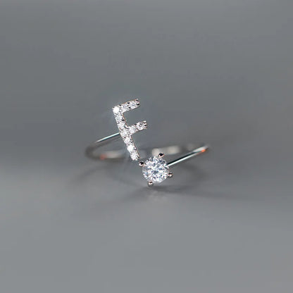 Zircon Initial A-Z Letter Ring For Women Metal Adjustable Opening Ring Name Alphabet Female Wedding Gift Anillos Mujer