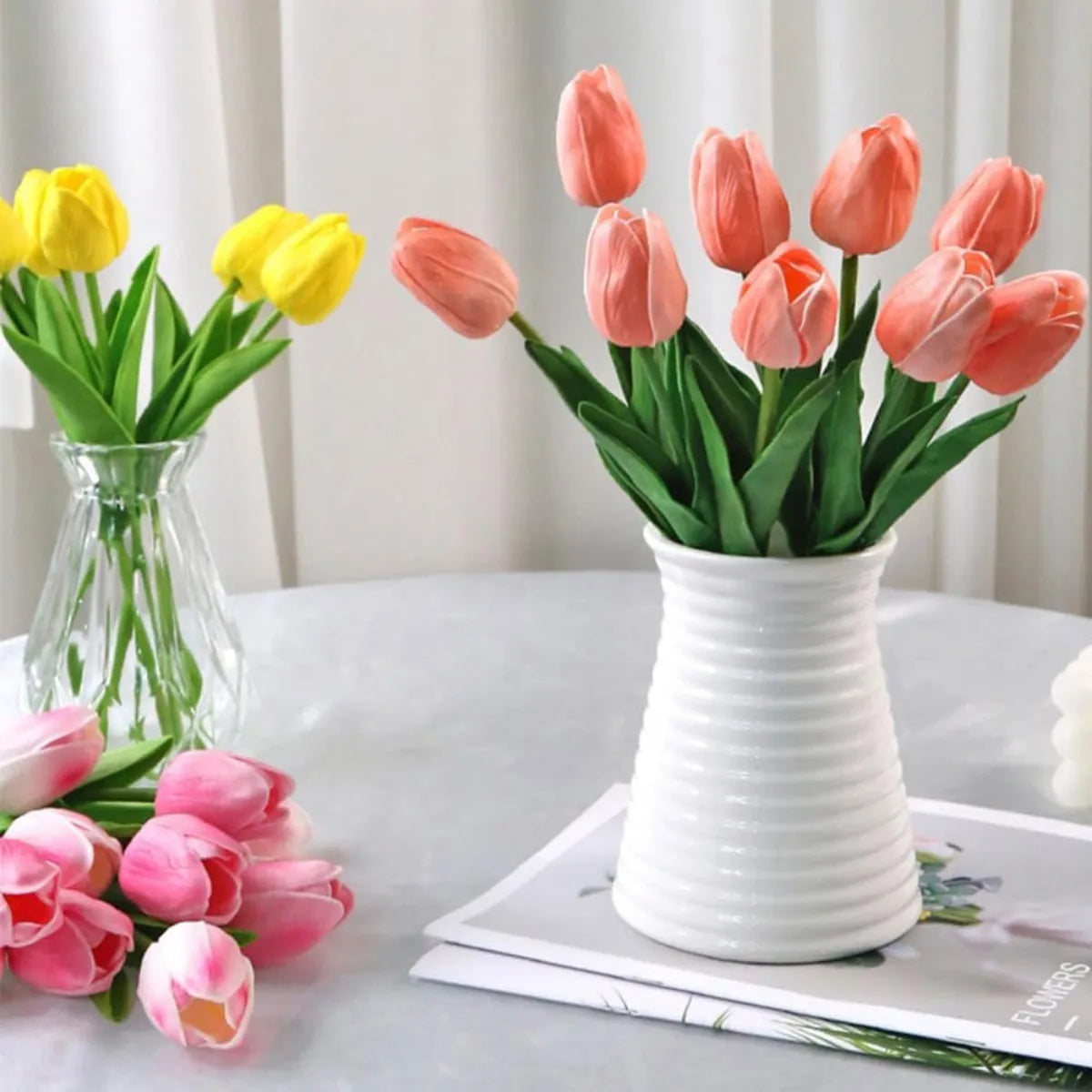 10Pcs Artificial Flower Realistic Touch Tulip Scrapbooking Vase Home Decor Wedding Garden Arch Garland Mother's Day Bouquet d