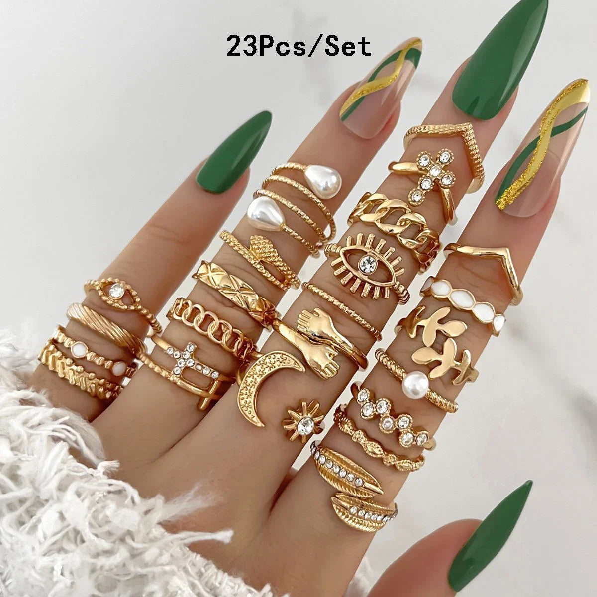 30Pcs Bohemian Geometric Knuckle Rings Set For Women Gold Silver Color Finger Ring Girls Fashion Party Jewelry Accessories - 