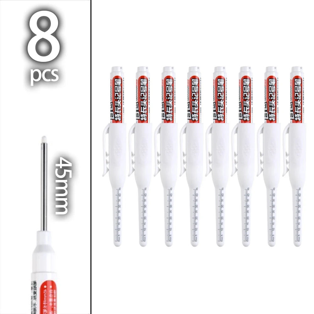 4-60Pcs 45mm Long Nib Head Carpenter Pen Deep Hole Marker Pens Black/Blue/Red/White for Measuring Woodworking Hand Tools - Wh