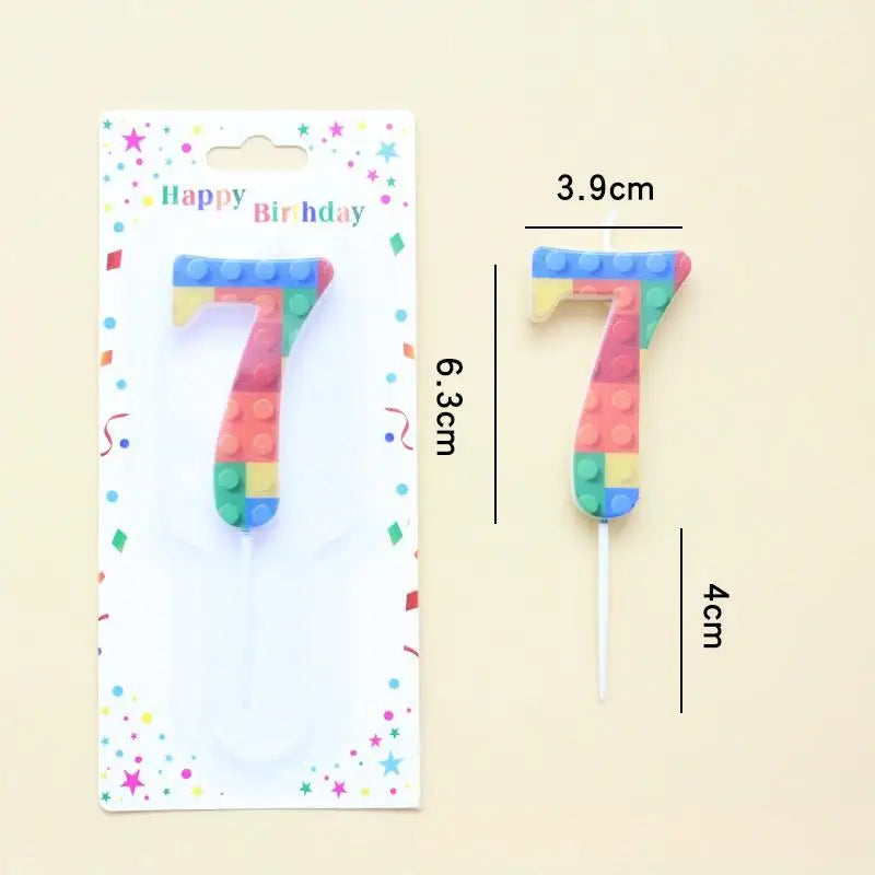 New Building Block Number 0-9 Candle 1PC Color Building Block Shaped Digital Candle Cake Decoration Birthday Baking Decor Plu
