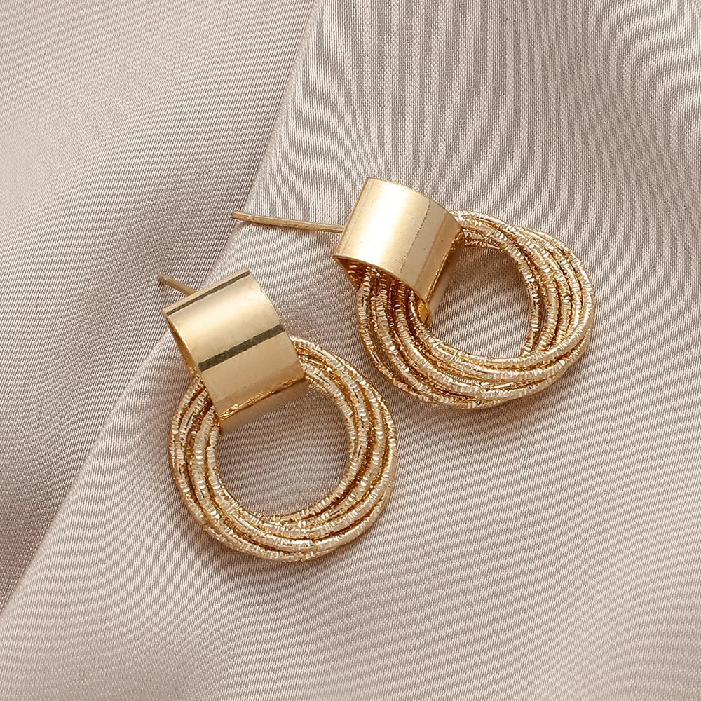 Vintage Metal Round Drop Earrings for Women Trendy Party Geometry Statement Jewelry Multilayer Small Circle Dangle Earrings
