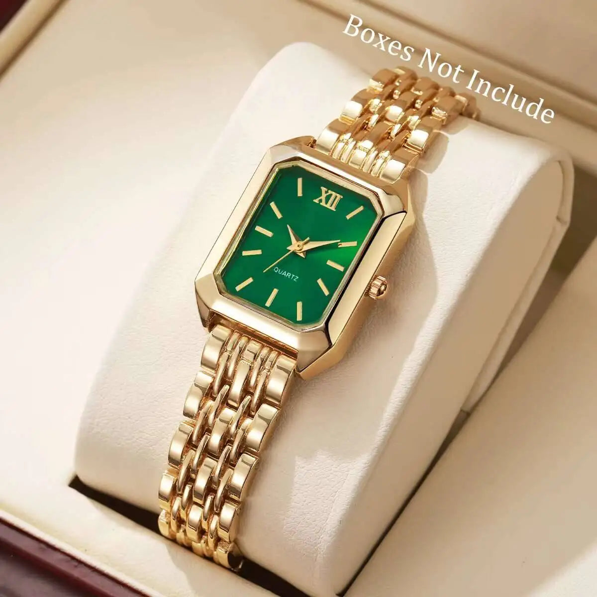 Fashion Rectangle Women Quartz Watch Luxury Analog Wristwatches Reloj Mujer Girls Clock Gift（Without Box） - Gold Green No Box