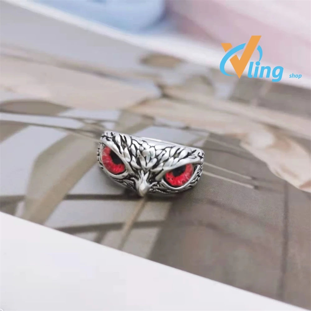 Multicolor Evil Eye Owl Adjustable Ring Antique Silver Gothic Punk Unisex Animal Finger Ring Women Men Fashion Jewelry Gift -