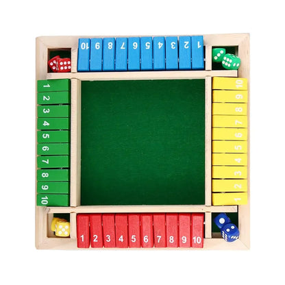 Wooden Arithmetic Dice Board Game – Flip Card Box with 4-Sided Number Tiles, Fun Multiplayer Dice Game for Family & Party