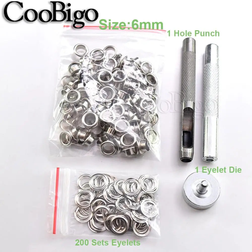 100sets Silver Metal Eyelets and Eyelet Punch Die Tool Set for Leathercraft Clothing Shoes Belt Bag Grommet Banner 2mm-17mm -