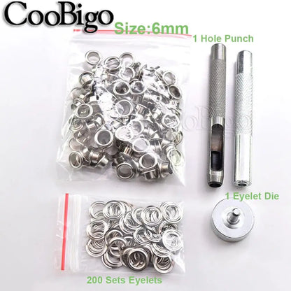 100sets Silver Metal Eyelets and Eyelet Punch Die Tool Set for Leathercraft Clothing Shoes Belt Bag Grommet Banner 2mm-17mm