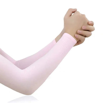 1 Pair Summer Long Ice Silk Arm Sleeves Sun UV Protection Hand Protector Cover Sunscreen Outdoor Elastic Half Finger Gloves S