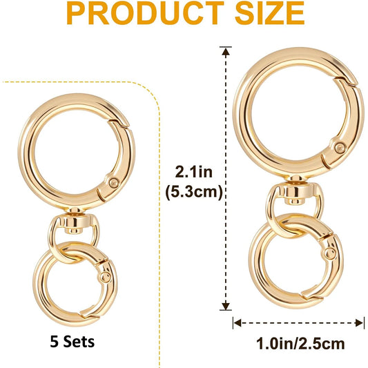 2/5/10 Sets Round Spring Snap Carabiner Clip O Rings Swivel Trigger Hook Metal Clasps Keychain for Handbag Lanyards DIY Craft