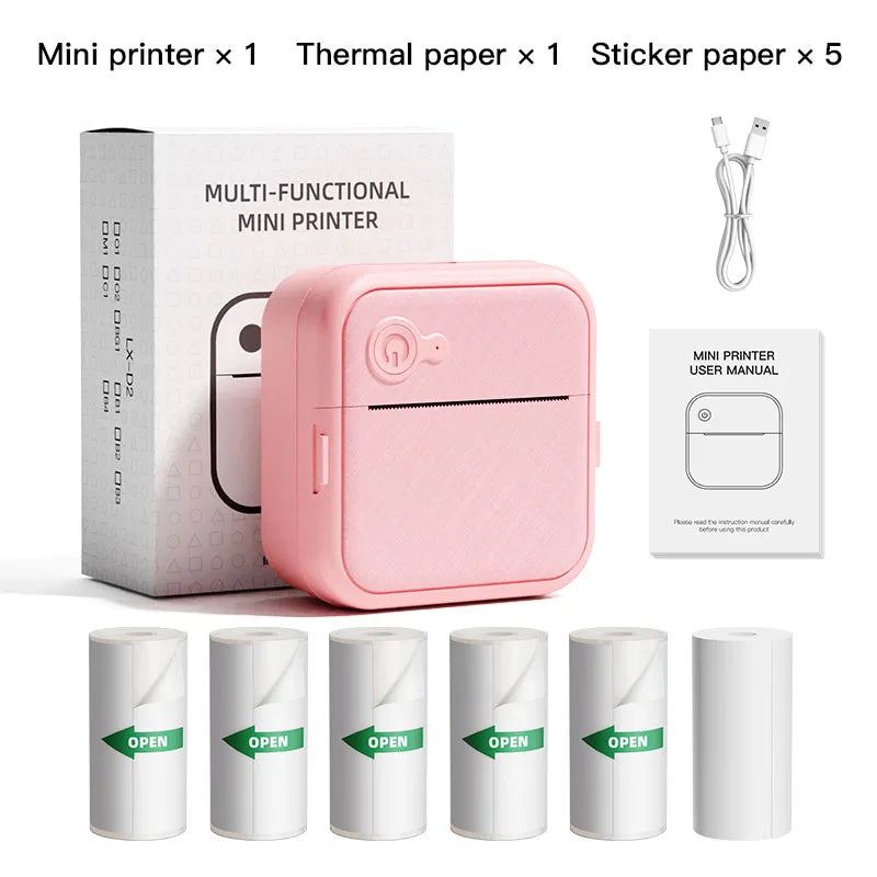 DOLEWA D8 Portable Mini Printers Wireless Bluetooth Inkless Sticker Maker - D8-r 5stikers