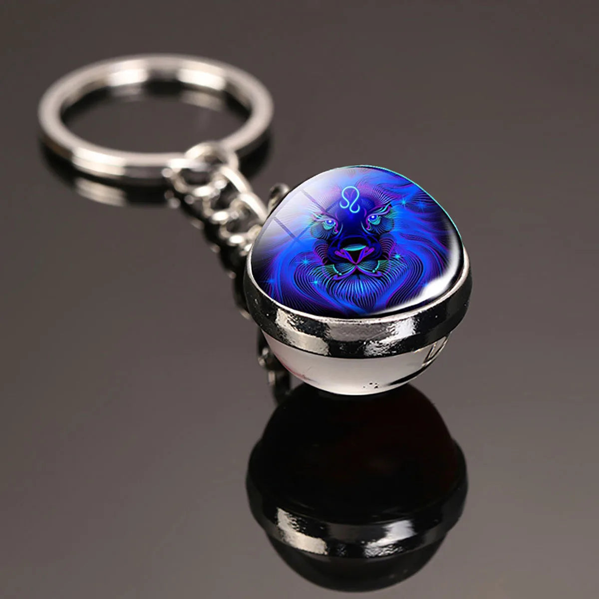 12 Constellation Key Chain Luminous Double Sided Glass Ball Pendant 12 Zodiac Key Chain Fashion Birthday Gift for Men and Wom