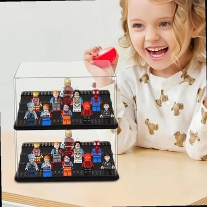 Display Case Clear Shelf Wide 3 Tier Box for Minifigures - Acrylic Protector for Small Pop Figures - Transparent Showcase Sto