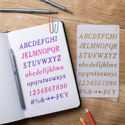 12Set English Alphabet Stencil Templates Art Letters Painting on Wood, Reusable Stencil Crafts Drawing Templates for DIY
