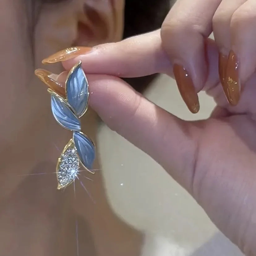 LATS New Korean Arrival Metal Trendy Fresh Lovely Sweet Grey Leaf Stud Earrings for Women 2024 Fashion Jewelry Gifts - 661995