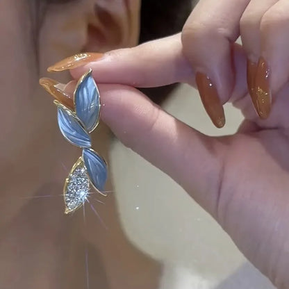 LATS New Korean Arrival Metal Trendy Fresh Lovely Sweet Grey Leaf Stud Earrings for Women 2024 Fashion Jewelry Gifts - 661995
