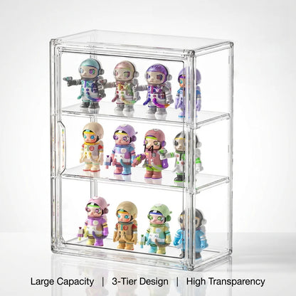 1 Pc Clear Acrylic Figure Display Case with Two Removable Shelves, Waterproof and Dustproof Storage Box for Mini Figurines