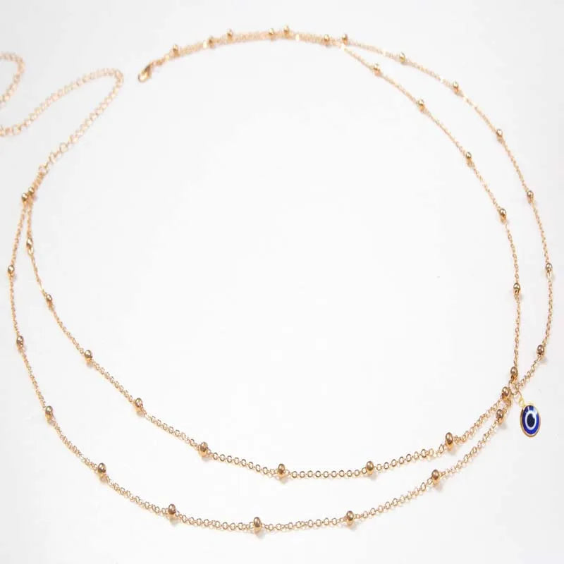 Fashion Double Layer Beaded Waist Chain for Women Simple Gold Color Metal Cross Round Bead Body Chain Bikini Jewelry Acessori