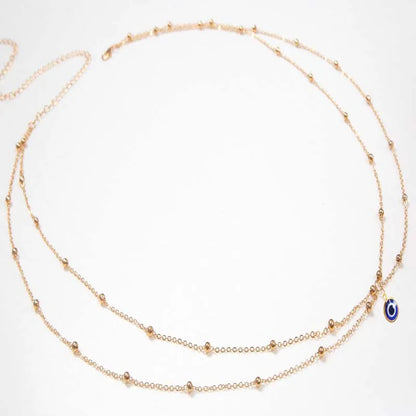 Fashion Double Layer Beaded Waist Chain for Women Simple Gold Color Metal Cross Round Bead Body Chain Bikini Jewelry Acessori