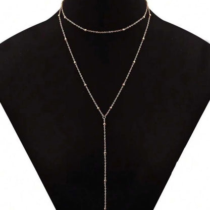 Stainless Steel Lariat Necklace Gold Plated, Dainty Long Necklace Laryered Necklaces For Women Girls, Y Shape Drop Pendant