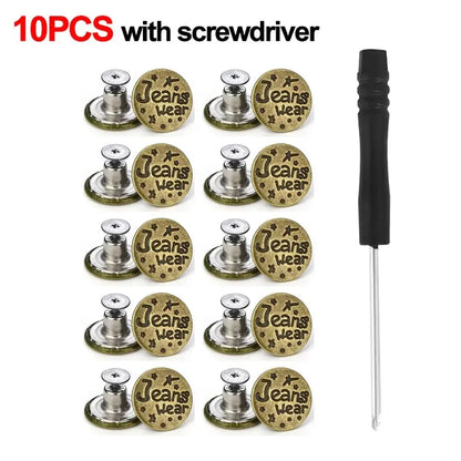 10Pcs Metal Jeans Buttons 17mm Replacement No-Sewing Screw Button Repair Kit Nailless Removable Jean Buckles Clothing Pants P