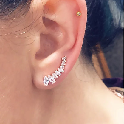 Angle Wing Ear Cuff Climbing Earrings for Women Shiny Zirconia Rose Gold Color Crystal Ear Accessories Female Gift Jewelry E7