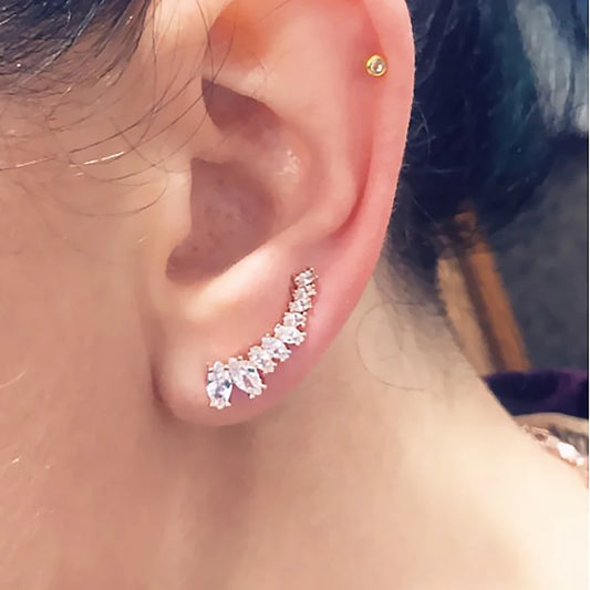 Angle Wing Ear Cuff Climbing Earrings for Women Shiny Zirconia Rose Gold Color Crystal Ear Accessories Female Gift Jewelry E7