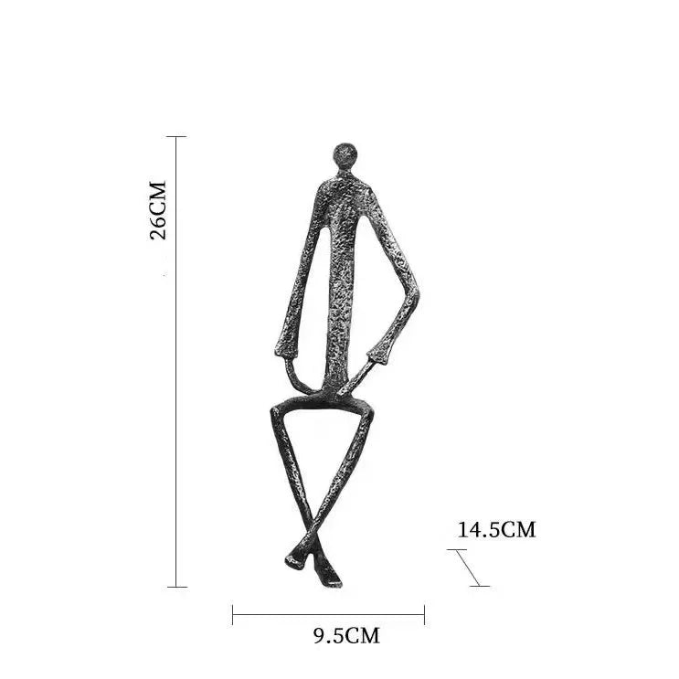Modern Abstract Thin Metal Figure Sculpture Set, Sitting Thinker Figurine, Vintage Iron Art Statue for Home Office Desktop De