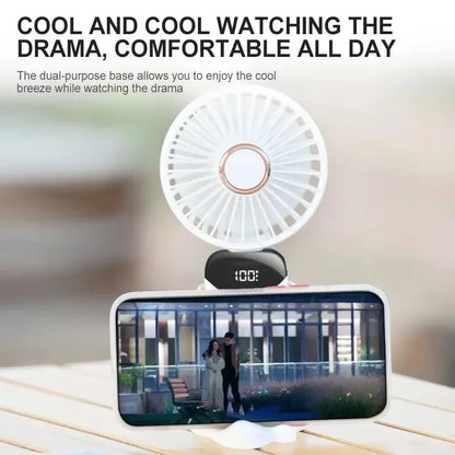 Handheld Mini Fan Foldable Portable Neck Hanging Fans 5 Speed USB Rechargeable Fan with Phone Stand and Display Screen 1800mA