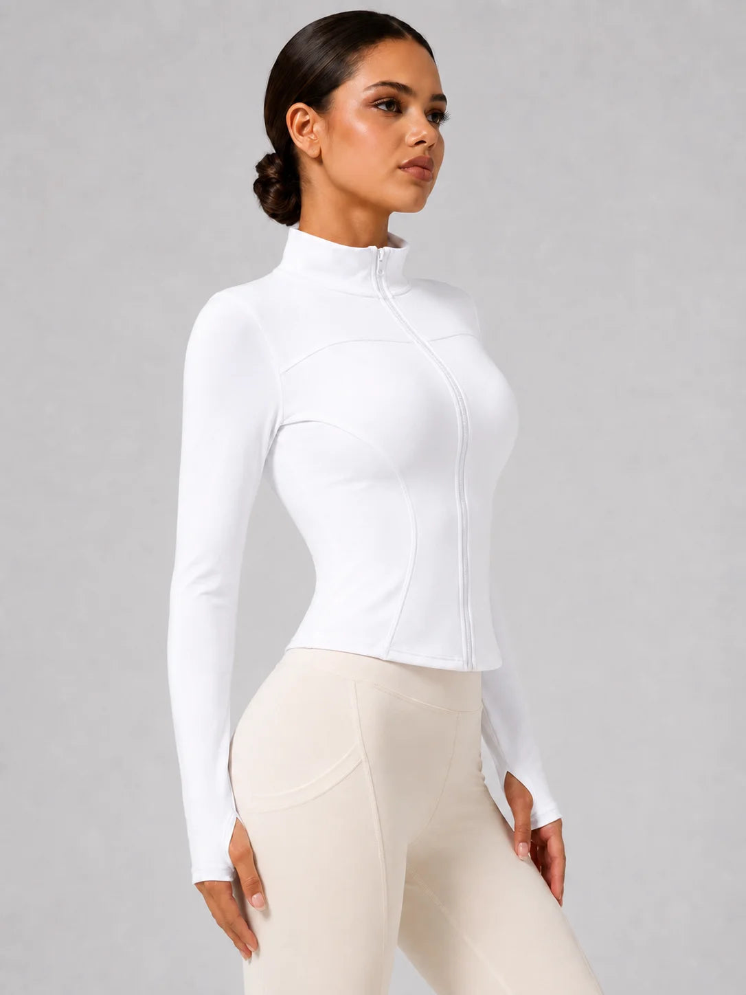 Women's Full-Zip Yoga Jacket, Slim Fit Long Sleeve Athletic Top with Thumb Holes, Lightweight Stretchy Workout Jacket for Run