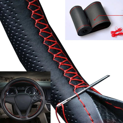 Car Steering Wheel Cover Needles And Braid Thread Artificial Leather Car Covers Suite 3 Color DIY Texture Soft Auto Accessori