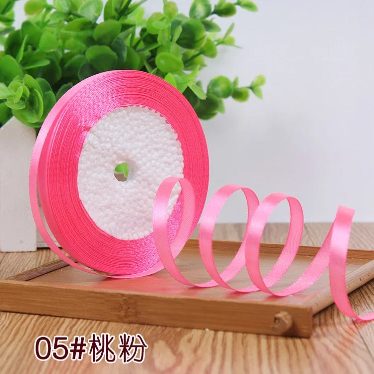 New (25 Yards/lot) 1/4''6mm Single Face Silk Satin Ribbon Wedding Decorative Ribbons Christmas Gift Wrap DIY Handmade Materia