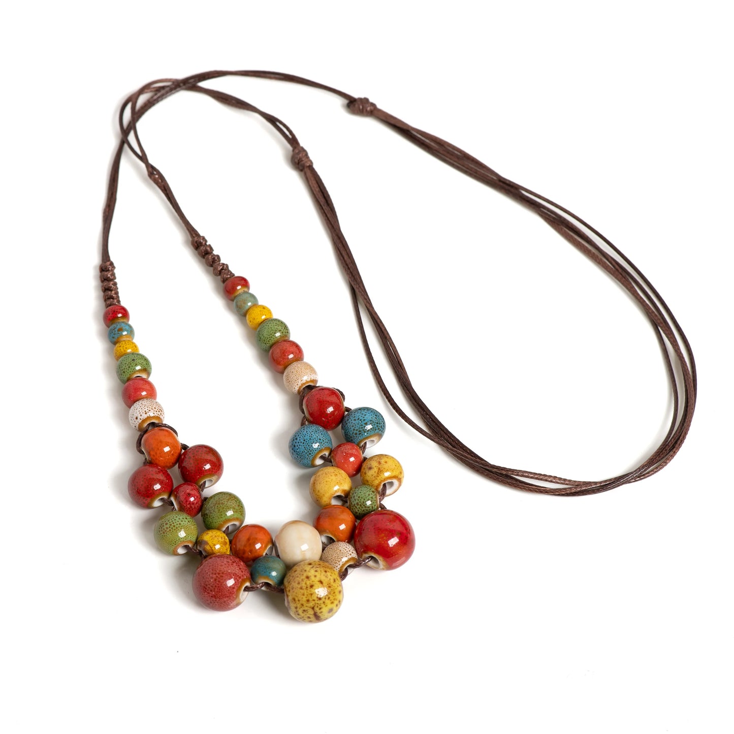 Colorful Handmade Ceramic Necklace Multilayer Adjustable Boho Vintage Jewelry Unique Statement Accessory for Women 198