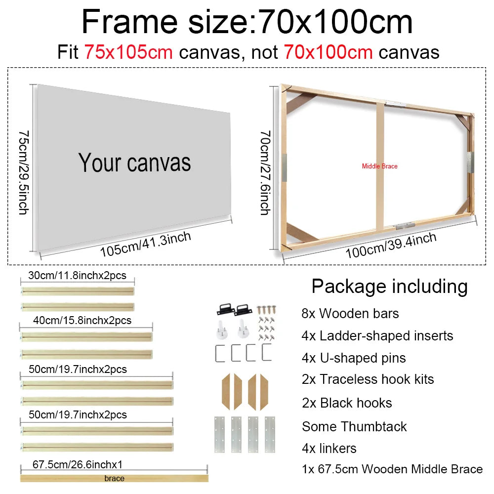 Various Sizes Canvas Frame Wooden Frames Natural Wooden Photo Oil Painting Canvas Diamond Painting Frames Canvas Wood Wall Fr