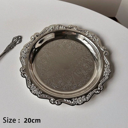 Retro Luxury Silver Plated Plates Cake Dessert Tray High Tea Snack Fruit Dish Jewelry Storage Tabletop Decor Home Hotel Suppl