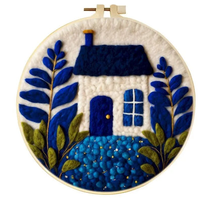 PhotoCustom Diy Felting Kit Wool Felting Painting With Complete Kit House Landscape Wool Needle Felt Picture Kit Felt Craft N
