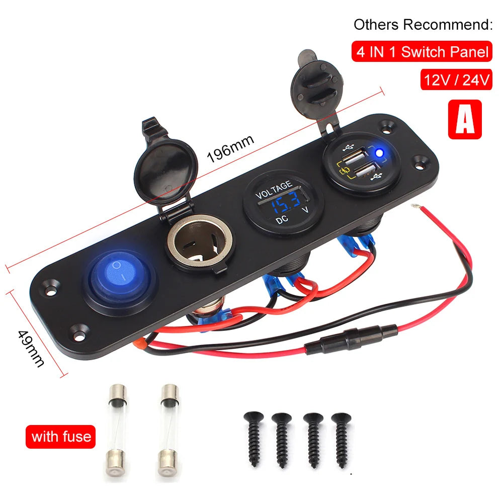 24V 12V 6 Buttons Switch Panel With Digital Voltmeter Tester USB Chargers 3.0 Light Toggle Car Power Adapter Marine Boat Cara