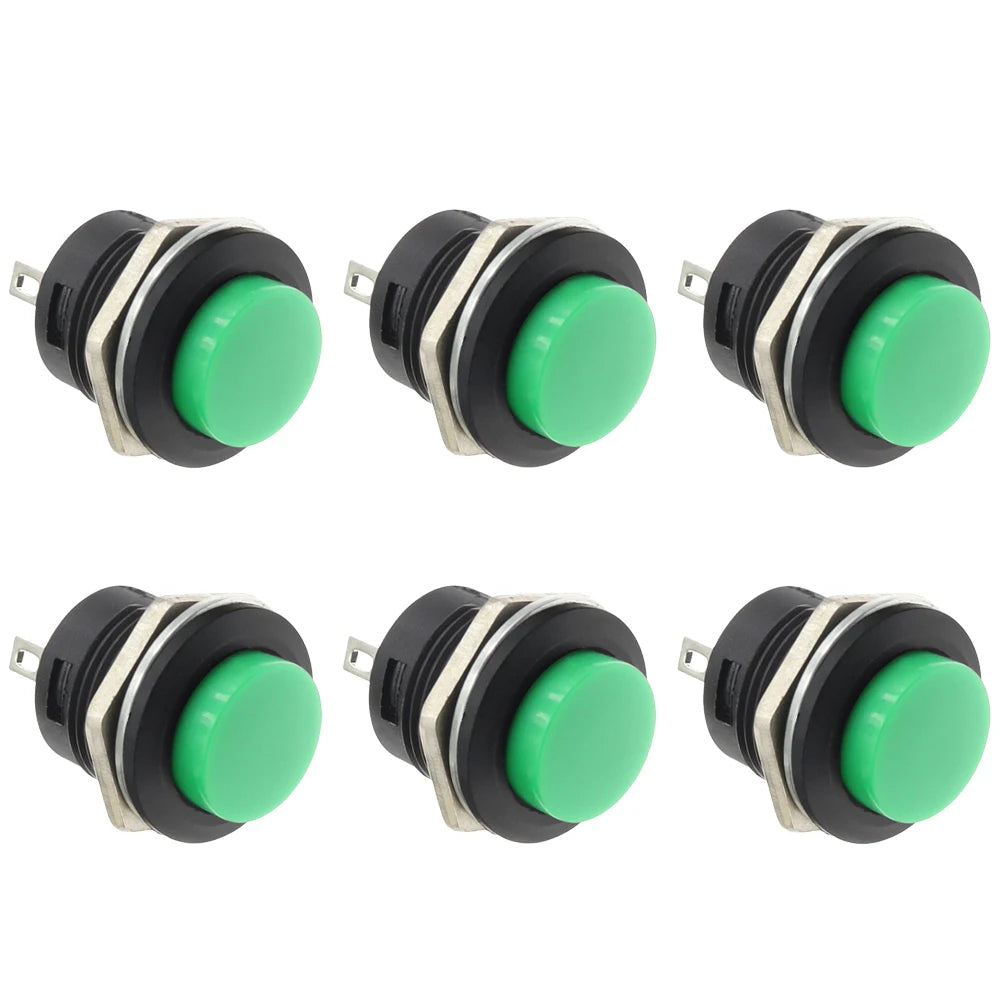 6Pcs R13-507 Momentary Push Button 2 Pin Self-Resetting Mini No Lock Round SPST 1NO Switch 3A 250V AC/6A 125V AC Button Assor