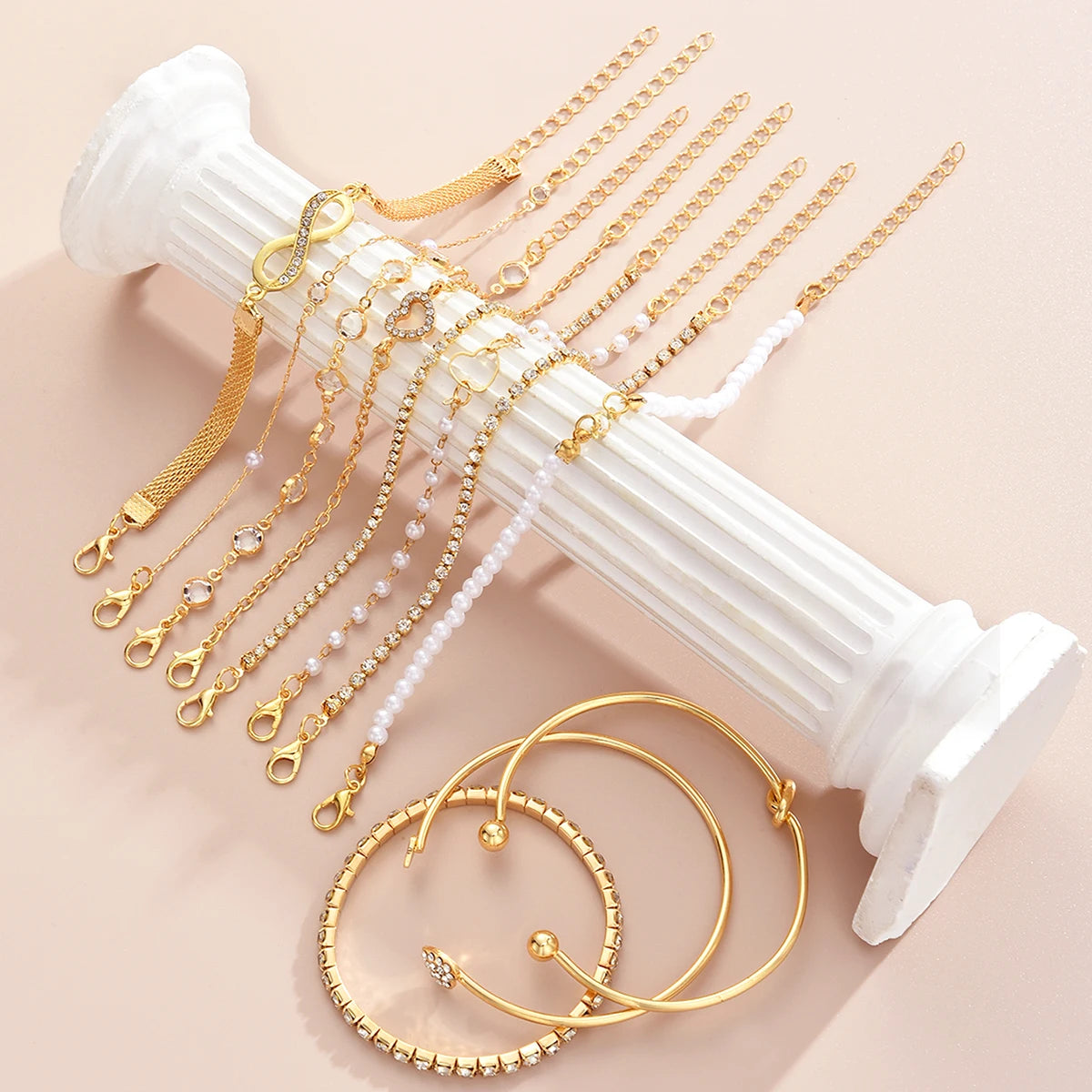 11 Pcs Boho Pearl Crystal Heart Infinity Sign Bracelets for Women Vintage Elegant Gold Color Bracelets Sets New Vacation Jewe