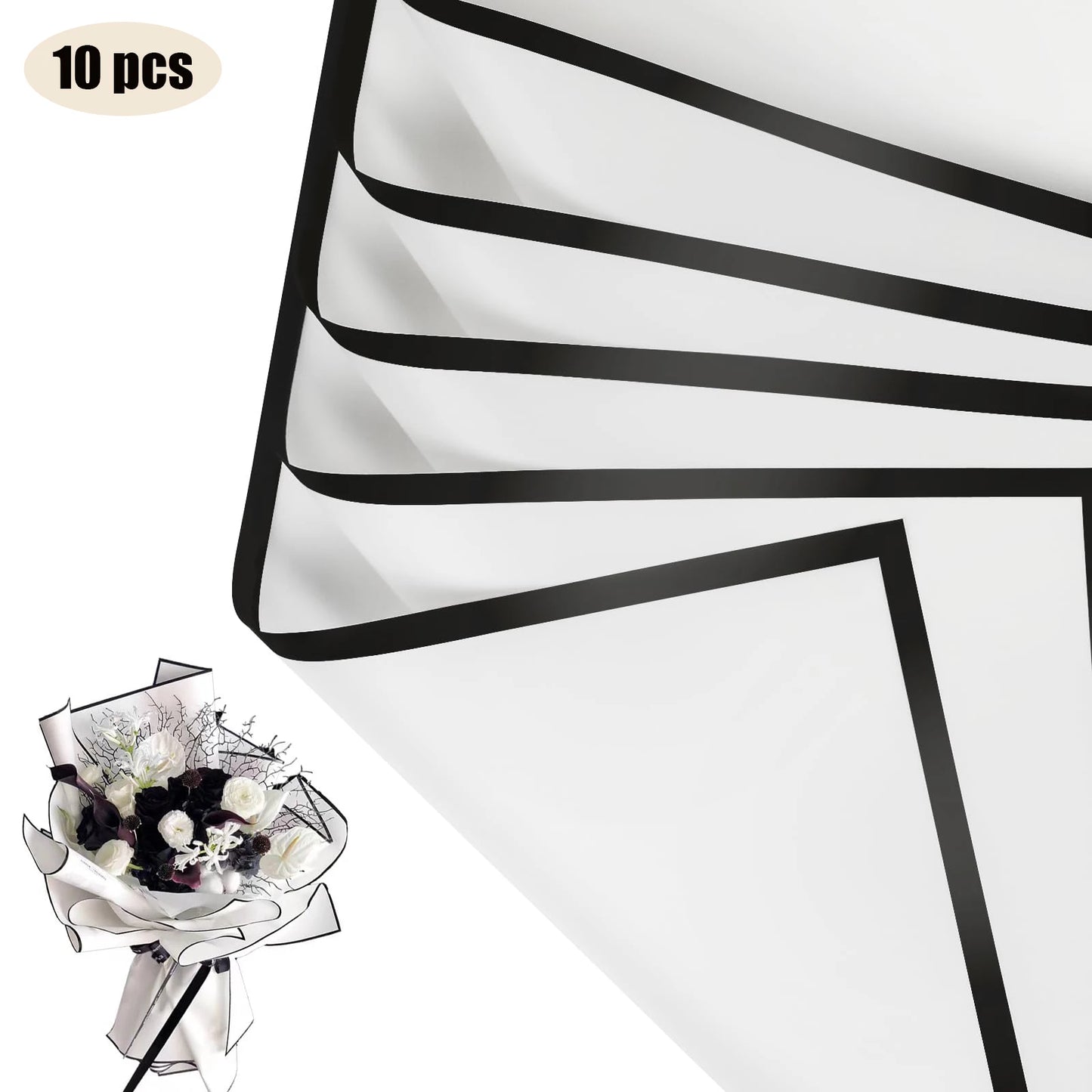 10 Sheets Flower Wrapping Paper with Golden Edges, Waterproof Bouquet Packaging - Ideal for DIY Weddings & Birthdays - 07-Por