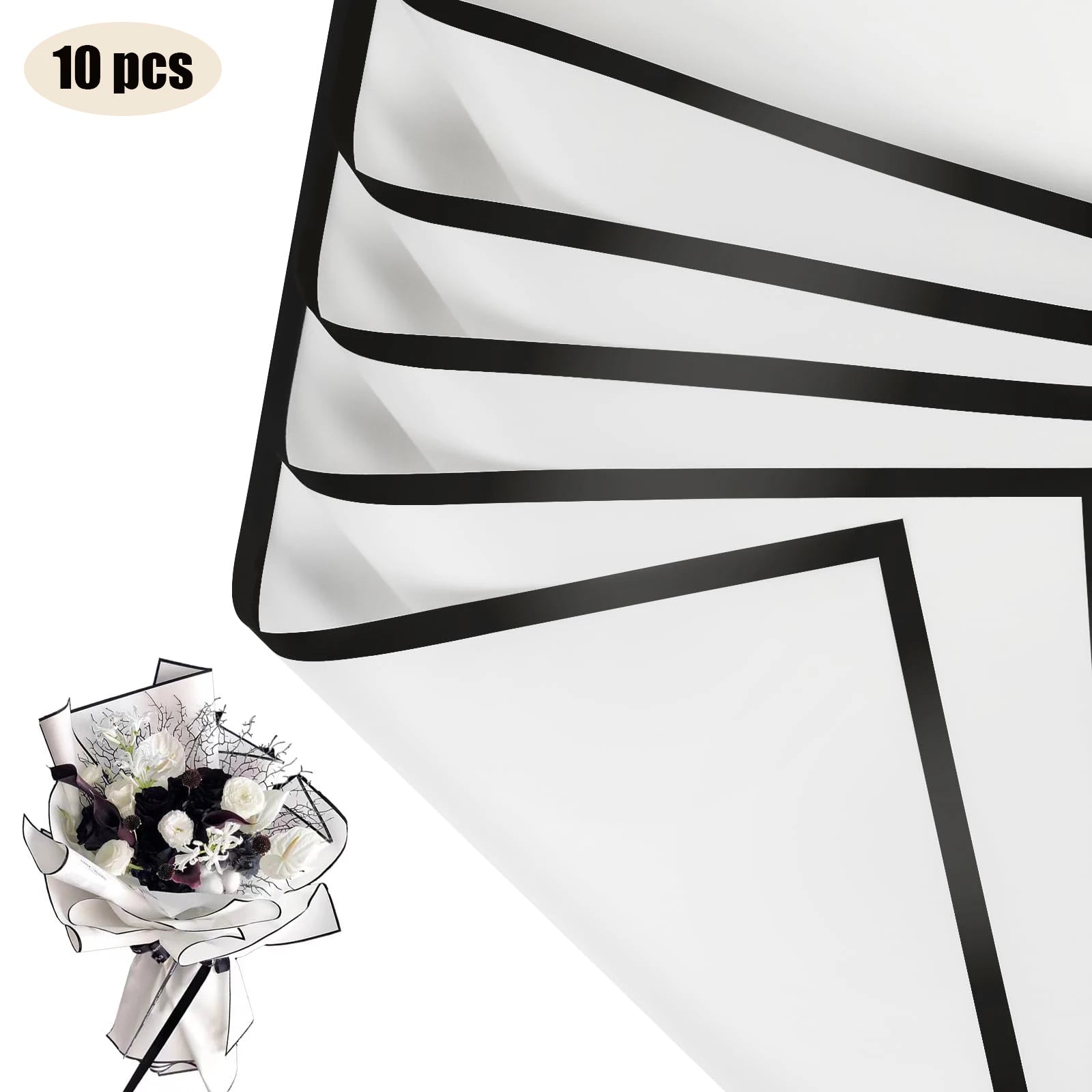 10 Sheets Flower Wrapping Paper with Golden Edges, Waterproof Bouquet Packaging - Ideal for DIY Weddings & Birthdays - 07-Por