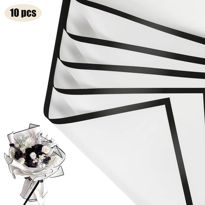 10 Sheets Flower Wrapping Paper with Golden Edges, Waterproof Bouquet Packaging - Ideal for DIY Weddings & Birthdays - 07-Por