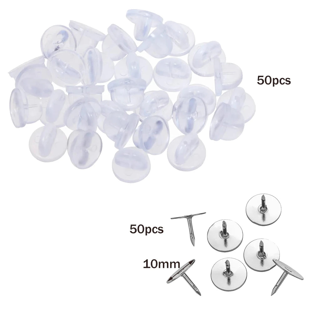 50/100/200 Pairs Enamel Pin Backs Tie Tacks Blank Pins with Rubber Pin Backs for DIY Lapel Pin Brooch Badge Jewelry Craft Mak