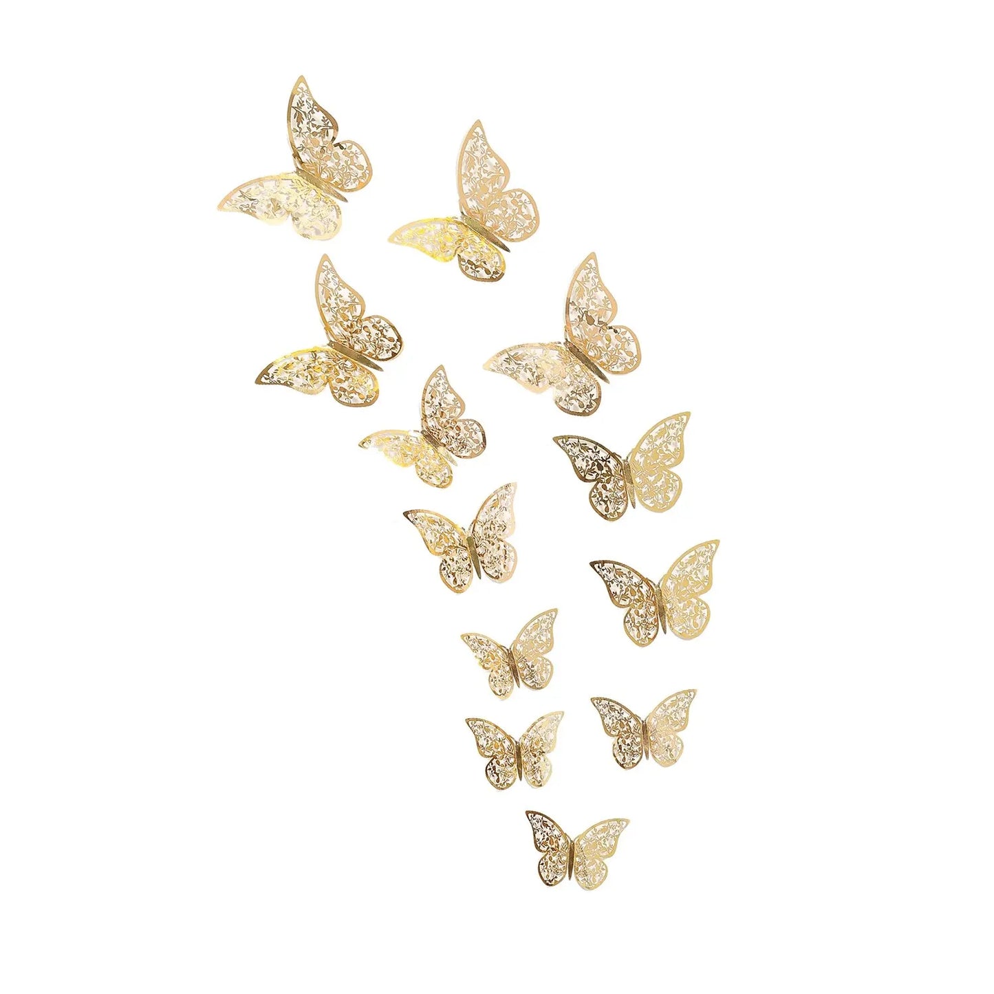 12pcs/lot Metal Inspired Hollow 3D Paper Butterfly Decorations for Parties, Festivals, Weddings, Birthdays, Wall Stickers