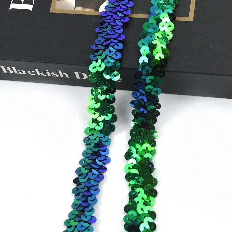 2-20M 2cm Sequin Lace Fabric Elastic Band for Dance Dress Decor Laces Trims Stetch Tape Clothing Trimming Ribbon DIY Accessor