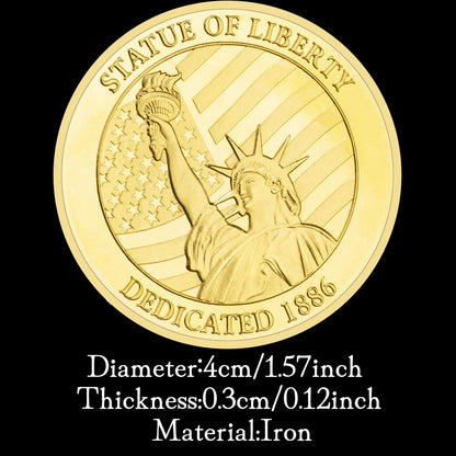 US Statue of Liberty Souvenir New York City The Brooklyn Bridge Pattern Golden Commemorative Coin Collectibles Liberty Coin